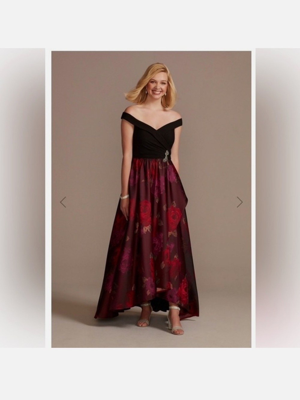 Oleg Cassini Off Shoulder Ball Gown Black Floral Prom Dress Woman Plus size 16